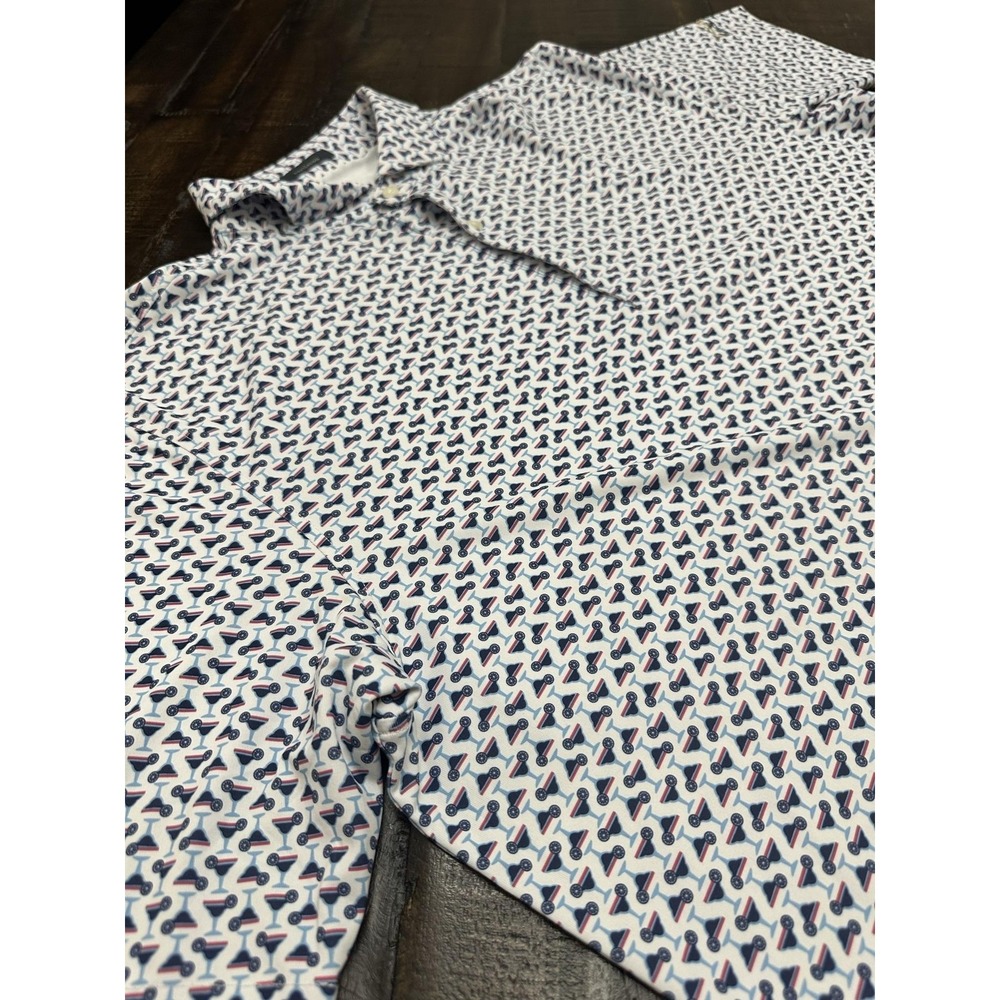 Turtleson Golf Shirt Mens Large White PGA Martini Polo Print Performance